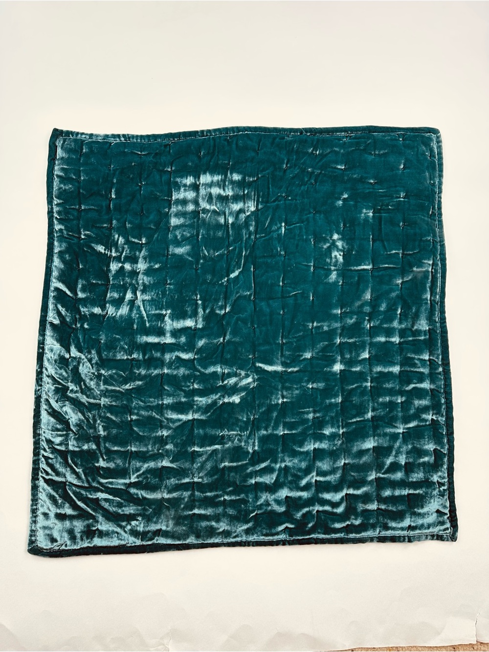 West Elm Teal Velvet Quilted Euro Sham Pillowcase Size 26 x 26 inches